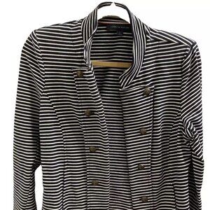 Tommy Hilfiger Woman's Open Jacket Sz M Black White Striped Lg Sleeves